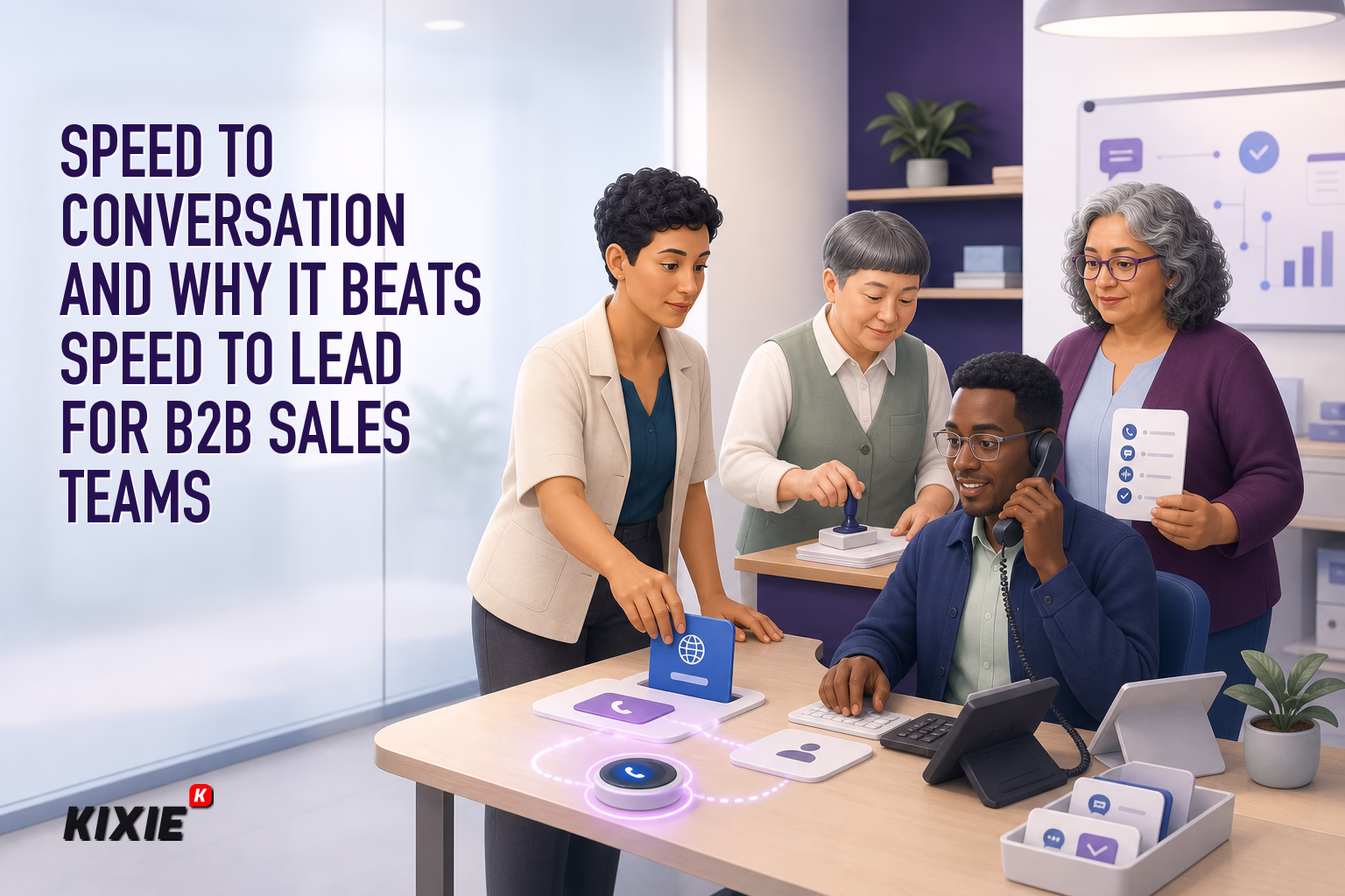 Kixie branded header illustration for Speed to Conversation and Why It Beats Speed to Lead for B2B Sales Teams