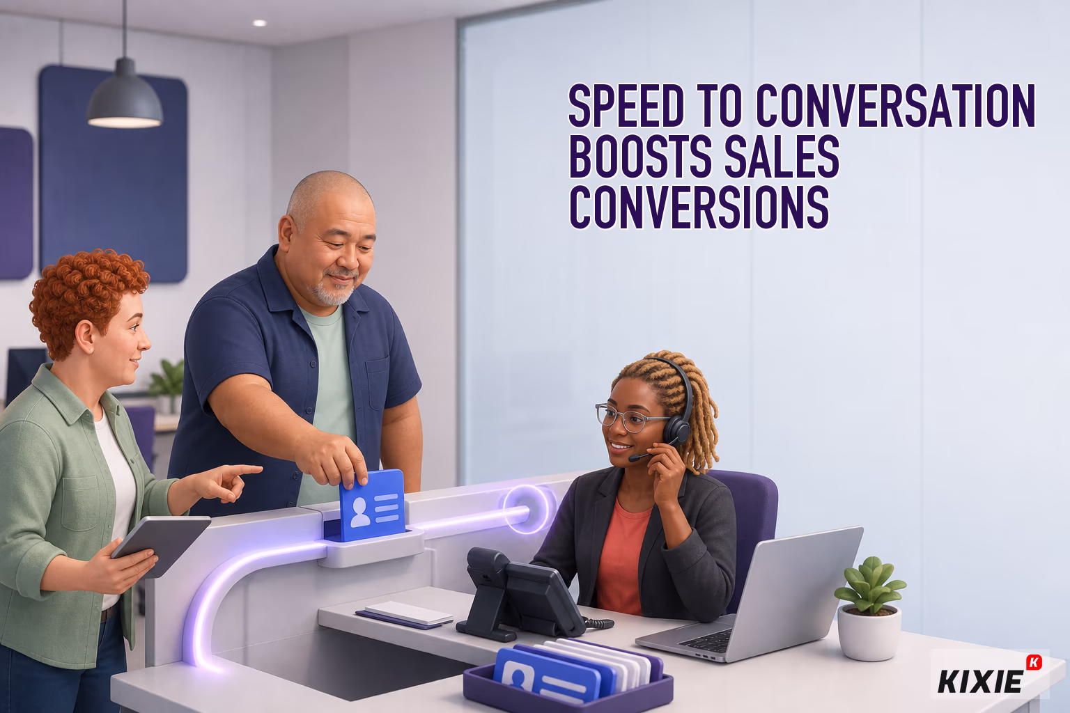 Kixie branded header illustration for Speed to Conversation Boosts Sales Conversions