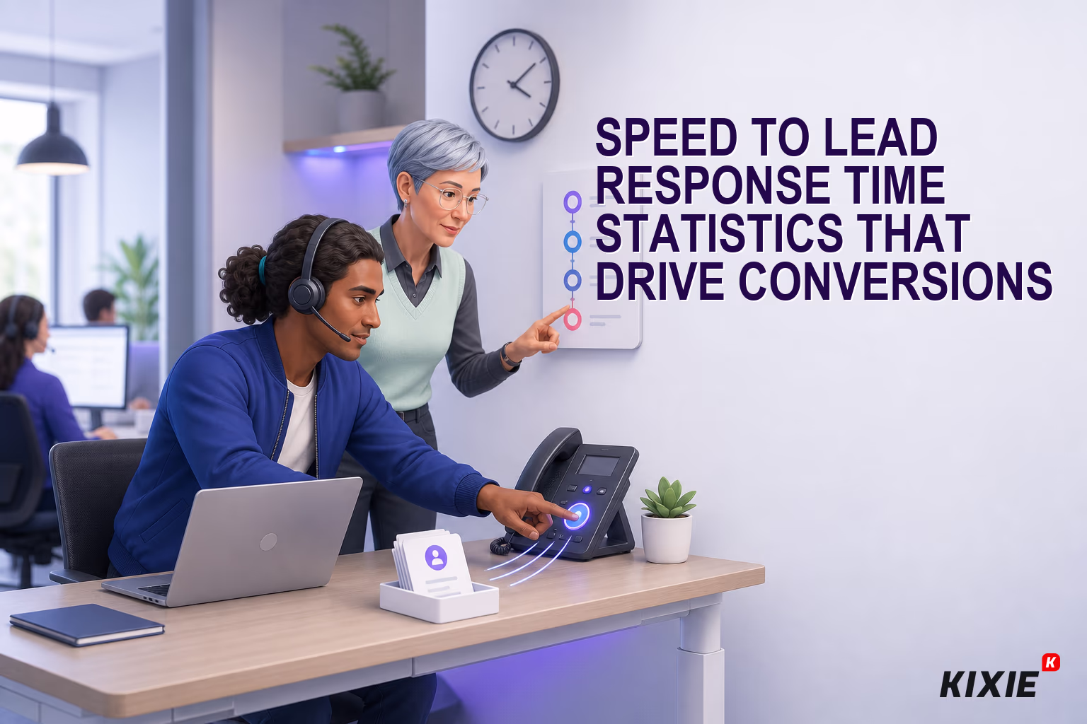 Kixie branded header illustration for Speed to Lead Response Time Statistics That Drive Conversions