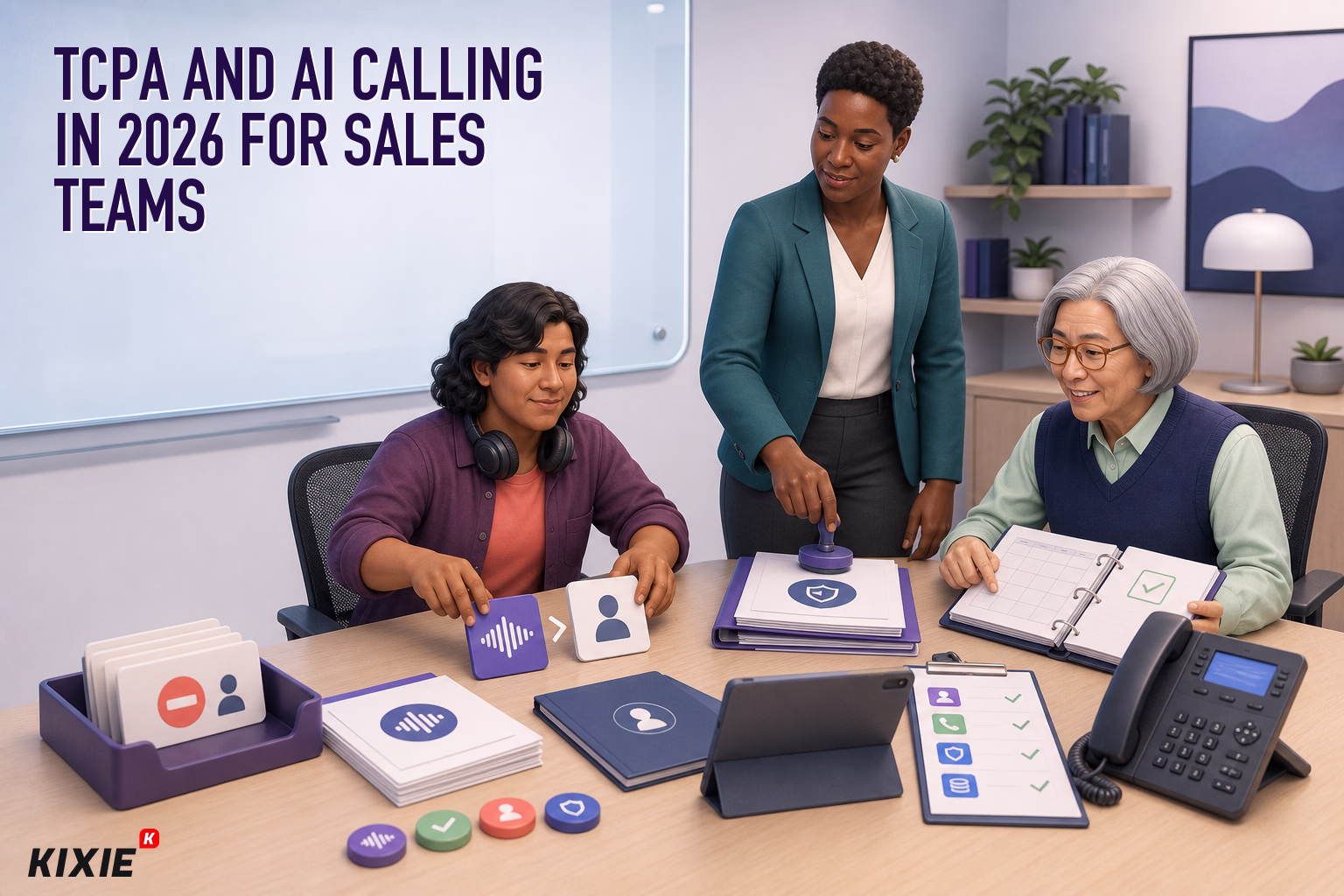 Kixie branded header illustration for TCPA and AI Calling in 2026 for Sales Teams