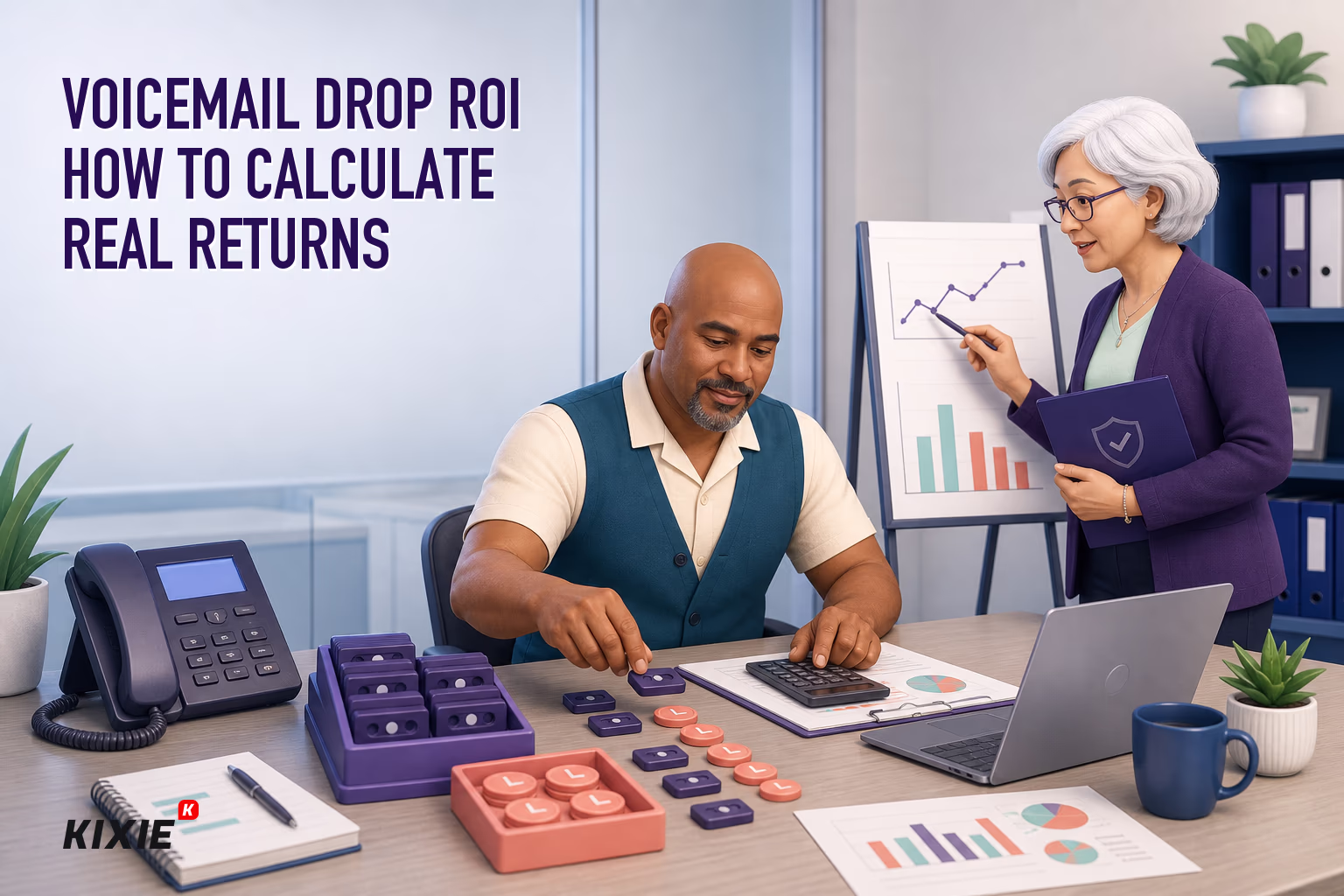 Kixie branded header illustration for Voicemail Drop ROI How to Calculate Real Returns