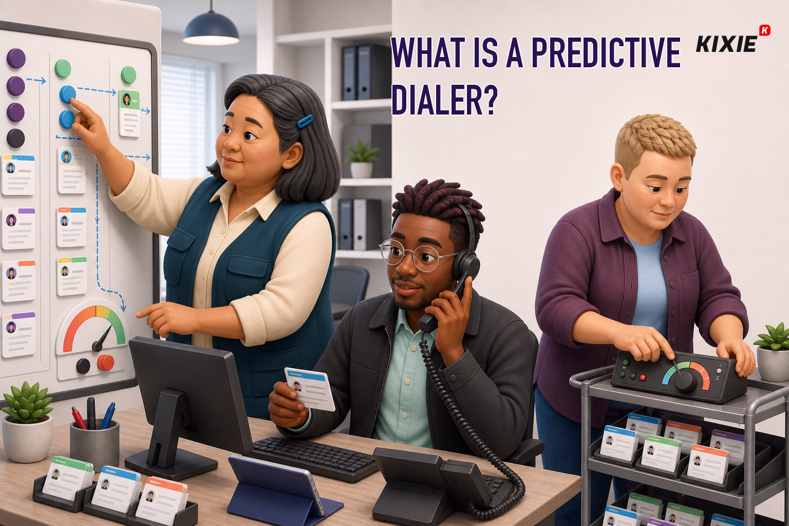 Kixie branded header illustration for What Is A Predictive Dialer?