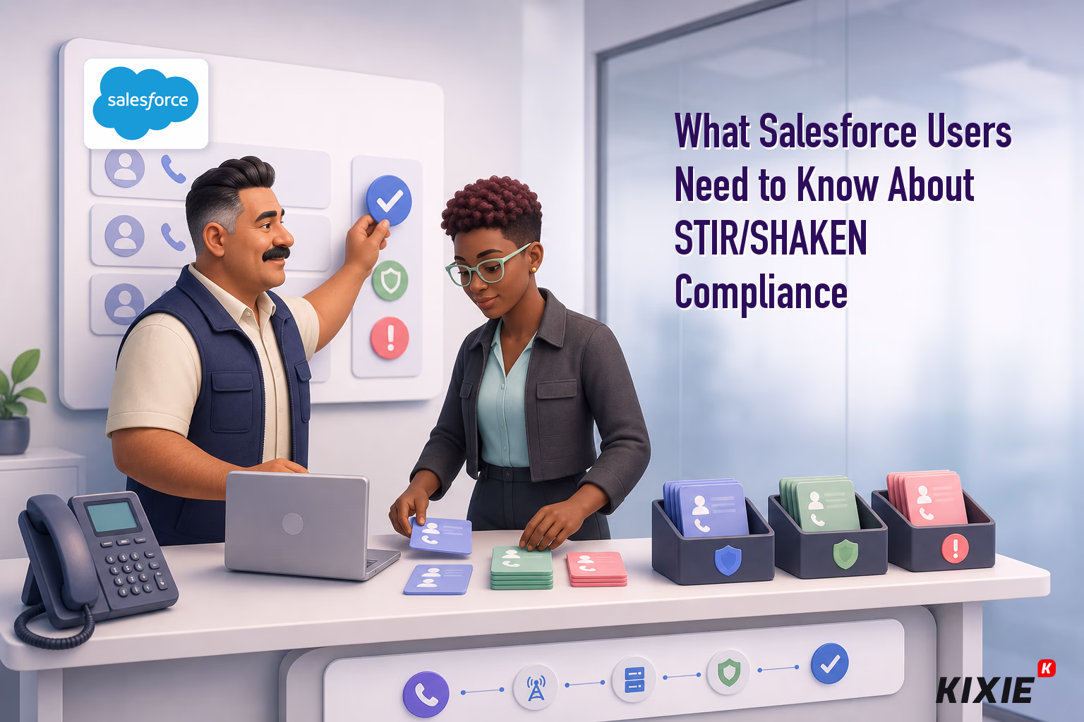 Kixie branded header illustration for What Salesforce Users Need to Know About STIR/SHAKEN Compliance