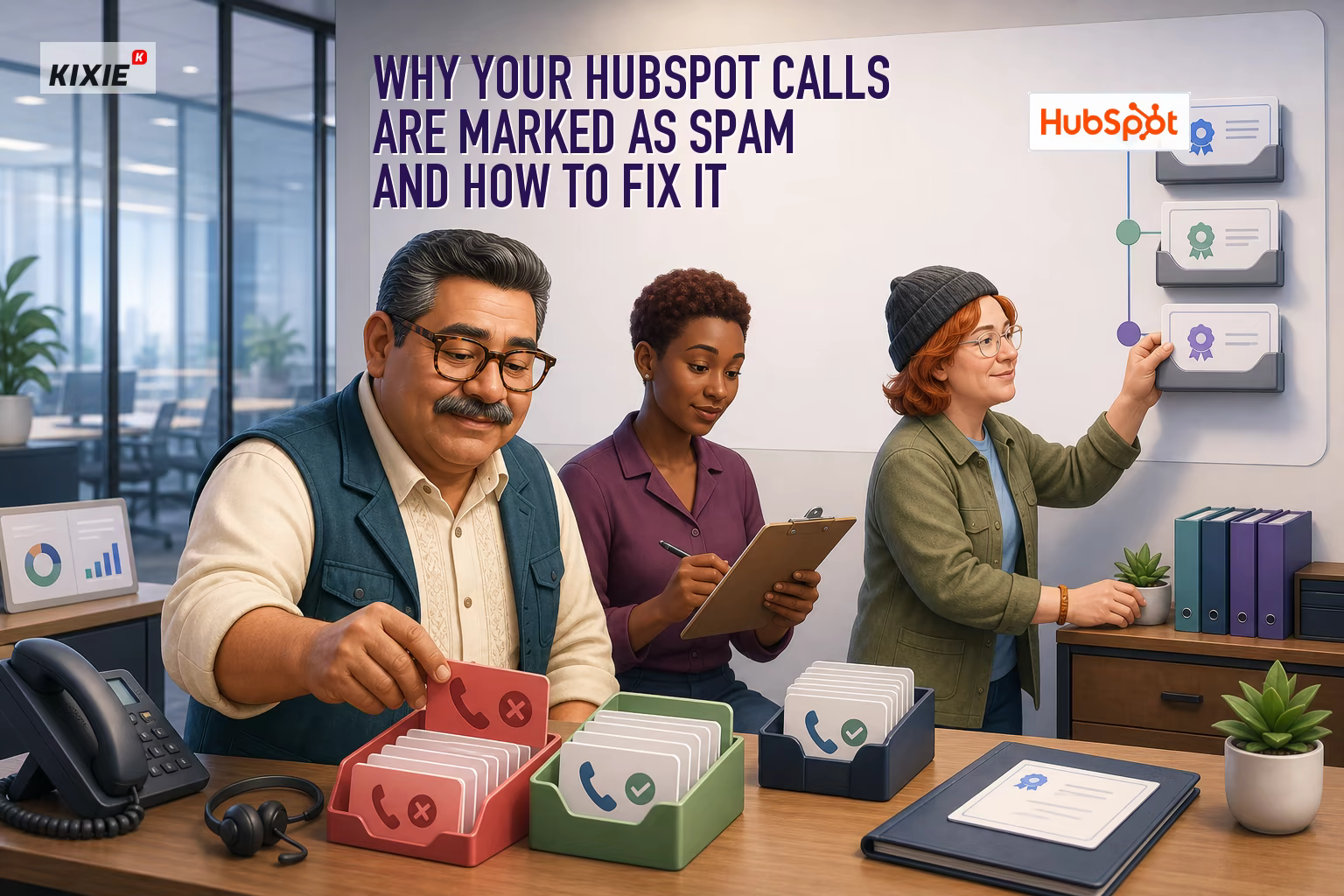 Kixie branded header illustration for Why Your HubSpot Calls are Marked as Spam and How to Fix It