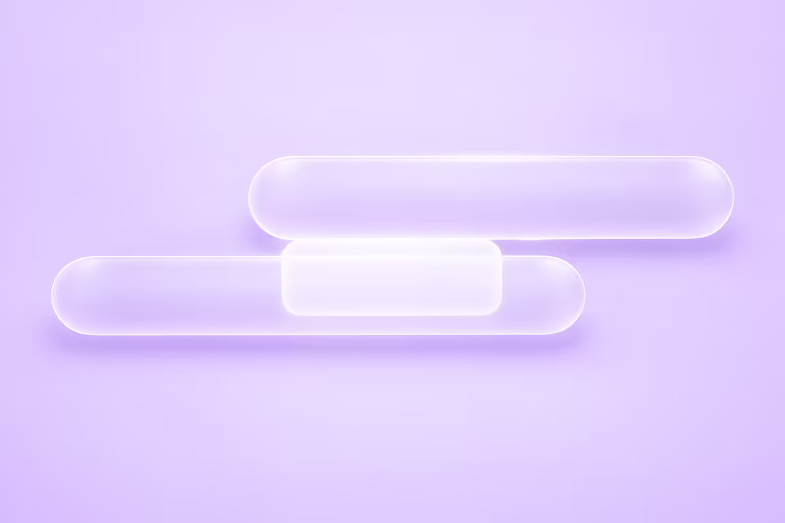 Two frosted-glass horizontal bars offset from one another on a pale violet ground, with the narrow region where they overlap rendered as a brighter white block