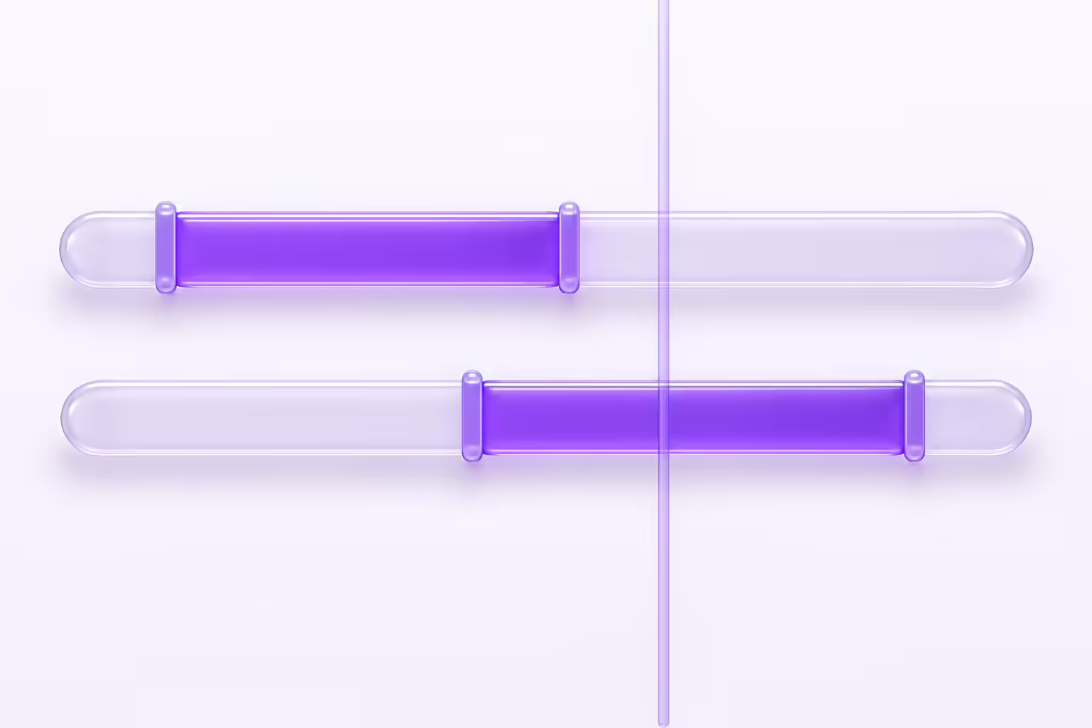 Diagram on a pale violet ground showing two horizontal glass tracks stacked vertically, each with one lit purple window segment, the two windows offset so a vertical guide line falls where the upper window is closed and the lower one is still open.